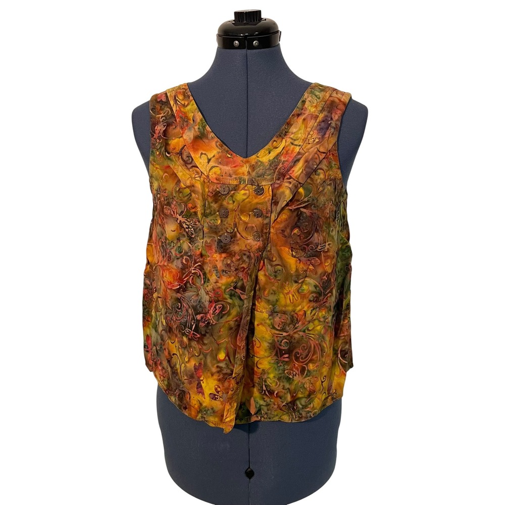 Go Fish Clothing Butterfly Batik‎ Asym Sleeveless Crop Top Boho Festival Artsy S